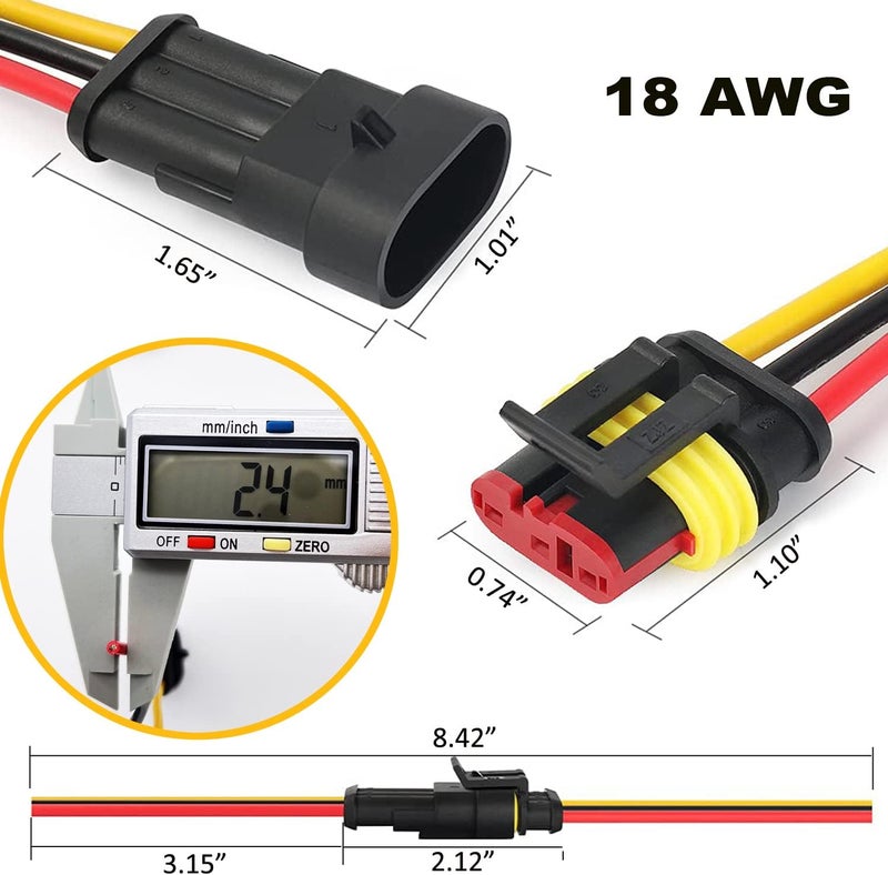 Twippo 18 AWG Waterproof Wire Connectors Automotive Electrical Connectors Quick Connect Wire Connectors 1/2/3/4 Pin with 18 Gauge Wire (26 Kits) - Image 4